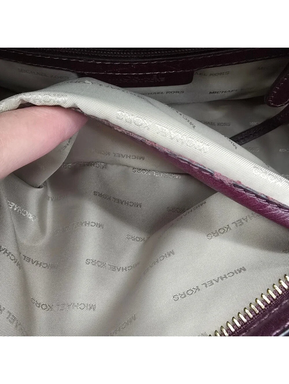 Michael Kors Geneva Satchel Plum Purple Pebbled Leather Top Handle Bag Handbag